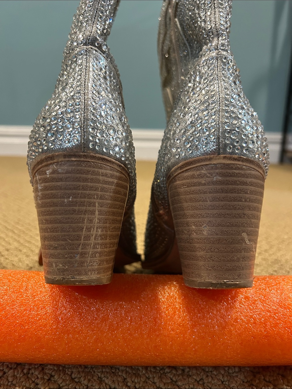 Crown Vintage Starry Cowboy Boots size 8 Mid Calf Silver Rhinestones Western - Picture 6 of 14